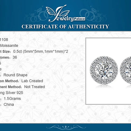 JewelryPalace Moissanite D Color Total 1ct Round 925 Sterling Silver Halo Stud Earrings for Woman Yellow Gold Rose Gold Plated PlatiNum