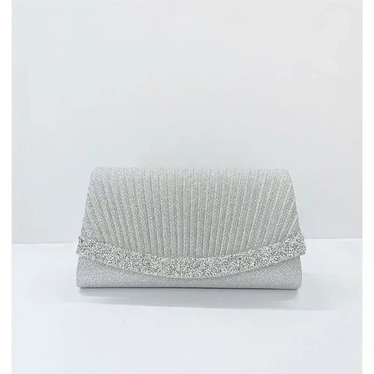 Borsa Clutch Plissettata con Strass, Pochette da Sera Scintillante con Cristalli, Elegante Borsetta da Donna per Cerimonie, Matrimoni e Feste Formali