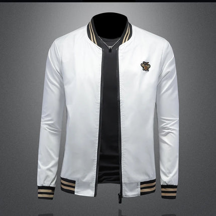 Minglu Spider Embroidery Men's Jackets High Quality Stand Collar Solid Color Sport Casual Spring Autumn Male Coats Plus Size 5XL
