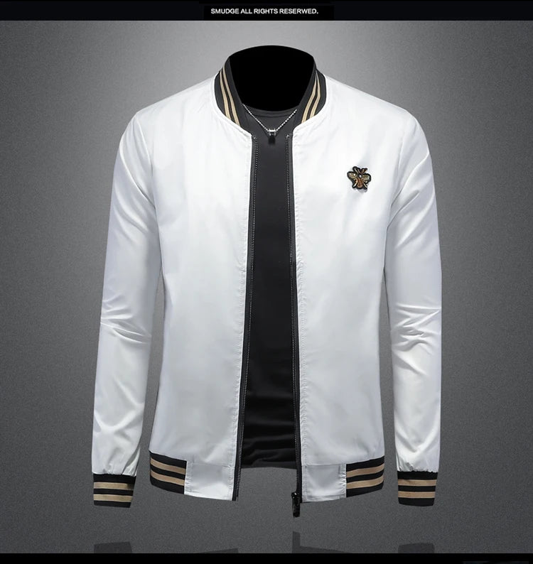 Minglu Spider Embroidery Men's Jackets High Quality Stand Collar Solid Color Sport Casual Spring Autumn Male Coats Plus Size 5XL