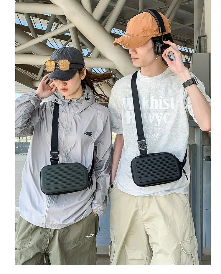 Borsa a tracolla rigida nera, leggera e portatile, per adulti, ideale per il trasporto quotidiano, lo shopping, le brevi camminate all'aperto e l'uso quotidiano.