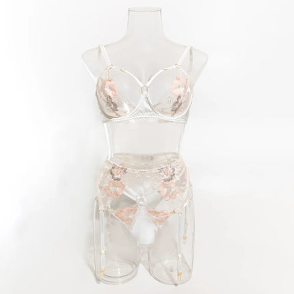 Krasapt Luxury Floral Embroidery Lingerie 2Pcs Sets Sensual Mesh See Through Bra And Panty Garter Erotic Suits Delicate Bilizna