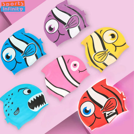 Cuffia da nuoto per bambini Cuffia da nuoto impermeabile per cartoni animati per ragazzi e ragazze Cuffia da nuoto universale in silicone morbido a forma di pesce