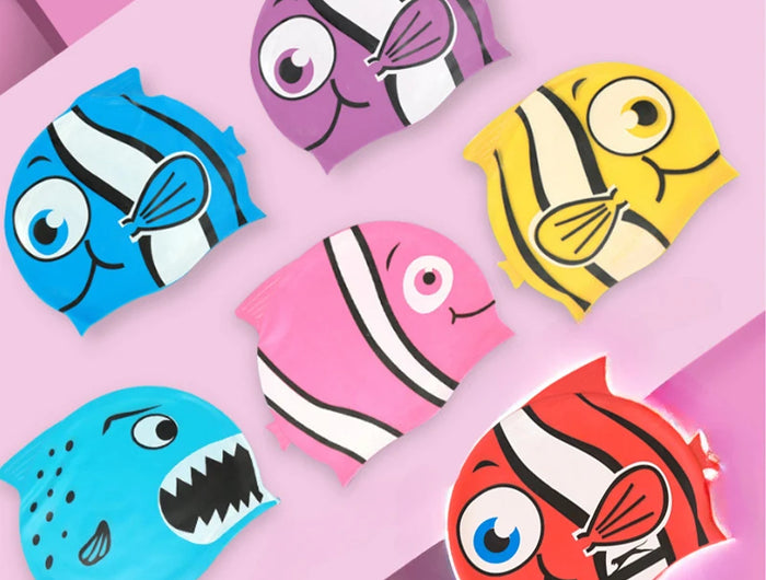 Cuffia da nuoto per bambini Cuffia da nuoto impermeabile per cartoni animati per ragazzi e ragazze Cuffia da nuoto universale in silicone morbido a forma di pesce