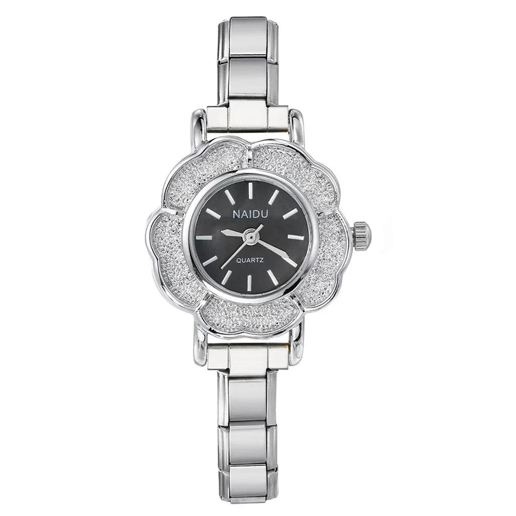 Orologi al quarzo da donna con intarsio floreale in zirconio, design chic di lusso, cinturino in acciaio inossidabile, regalo di compleanno per lei platinumshop