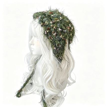 Custom Handmade Crochet Moss Green Fox Ear Hat Women Plush Floral Knitted Beanie Men Goblincore Cosplay Forest Winter Warm Hood