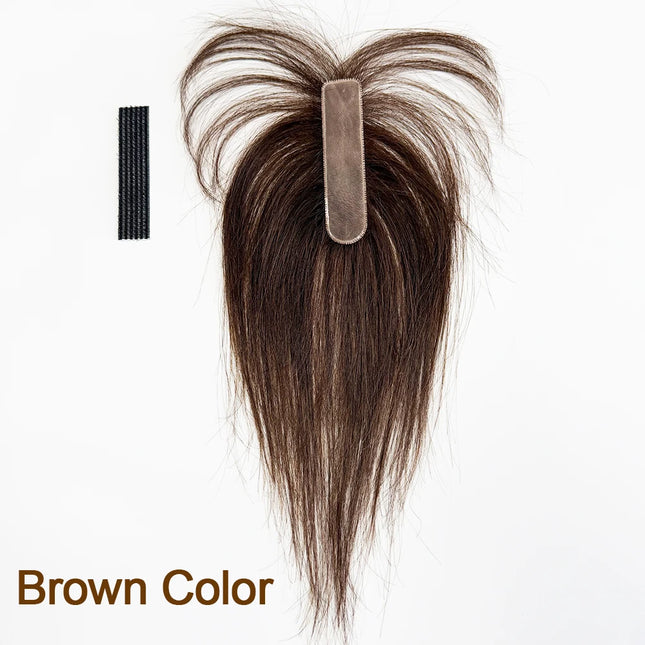 No Clip-in Real Human Hair Topper Weightless Black Air Bangs Cover Sparse Hair Seams Patches 2x9cm #3 Net Human Hair Pieces
