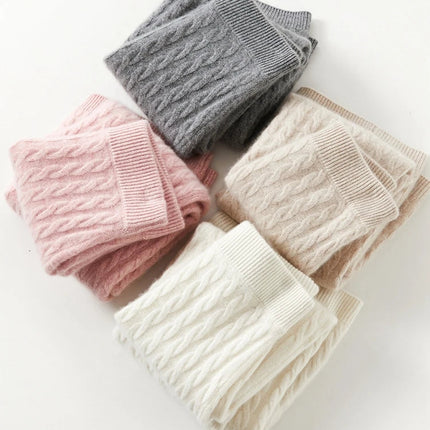 Autumn Winter 100% Cashmere Skirt Women Soild Mid-calf  High Waist Twist Flower Fit Slimming Knitted Dress  Light Luxury Elegant PlatiNum