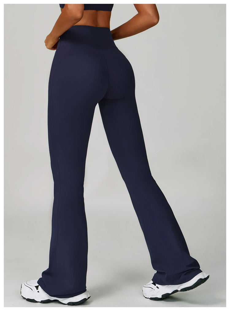 Flared Leggings Women's Wide-leg Pants High Waisted Hip lifting Yoga Pants Quick Drying Running Exercise Fitness Bell bottoms PlatiNum