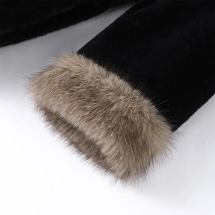Casual Patchwork Faux Fur Collar Women's Coat Lace Up Pockets Thicken Lady Coats 2026 Autumn Winter Female Street Outerwear