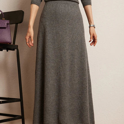 Korean Long Skirt Women's Wave Skirt 100% Cashmere Straight Skirt Knit Autumn Winter Skirt Warm Elegant Casual Knee Length Dress PlatiNum
