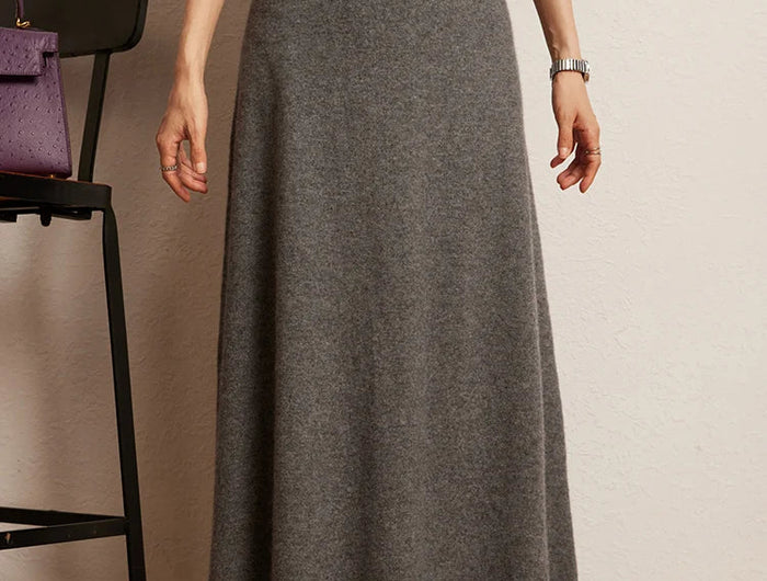 Korean Long Skirt Women's Wave Skirt 100% Cashmere Straight Skirt Knit Autumn Winter Skirt Warm Elegant Casual Knee Length Dress PlatiNum
