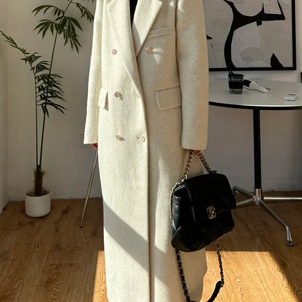 High-end Thick Double-sided Wool Coat Female Fashion Long  Autumn Winter Lapel Double Breasted Wool Coat Women Loose Outerwear