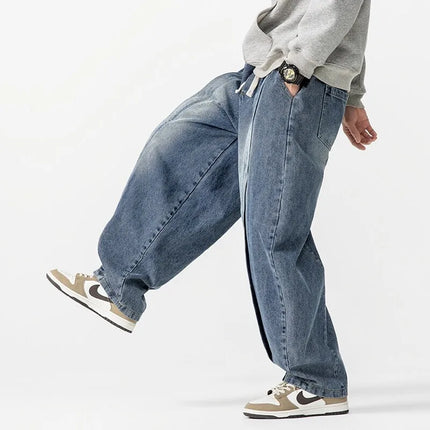 2025 Nuovi pantaloni stile harem vintage da uomo pantaloni larghi in denim hip-hop larghi da uomo jeans dritti oversize moda pantaloni in vita elastica
