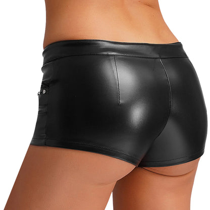 Womens Sexy Tight Fitting Hot Pants Lace-up Pockets Hot Minipants PU Leather Rivets Rave Shorts Wet Look Rave Bar Club Wear