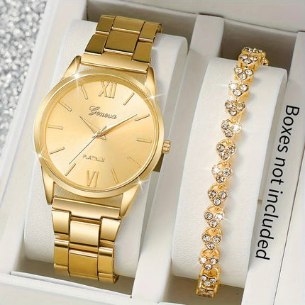 2 pezzi/set orologio al quarzo moda dorato orologio da polso e braccialetto minimalista con cinturino in acciaio, regali per le donne platinumshop