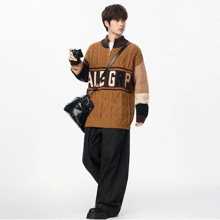 Autumn/winter Fashion Trend Retro Sports Thickened Warm Knitted Sweater Men's Loose Comfortable Large Size High Quality Sweater