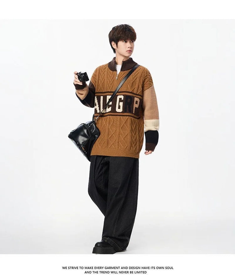 Autumn/winter Fashion Trend Retro Sports Thickened Warm Knitted Sweater Men's Loose Comfortable Large Size High Quality Sweater