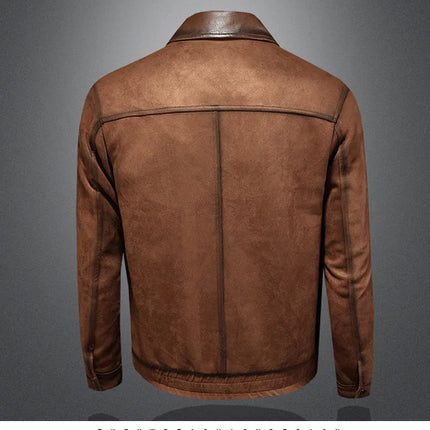 Minglu Faux Leather Autumn Winter Men's Jackets Luxury Solid Color Turn Down Collar Zipper Casual Male Coats Man Outerwear 4XL