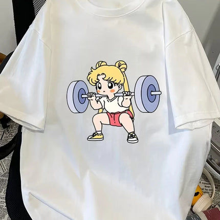 Sailor Moon Lifting Iron Fitness T-shirt da donna in cotone Ragazza Bambini Genitore-bambino Estate Allentato Carino Dolce Divertimento Top a maniche corte