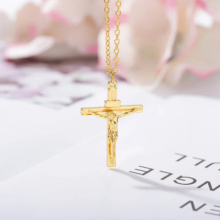 Christian Jesus Cross Necklace For Women Men Stainless Steel Chains Choker Religion Cross Pendants Jewelry Prayer Baptism Gifts PlatiNum