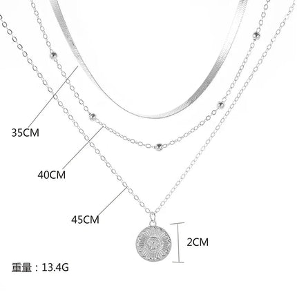 925 Sterling Silver Three-Layer Round Necklace Simple Snake Chain Charm Ball Chain Party Wedding Gift Women's Exquisite Jewelry PlatiNum