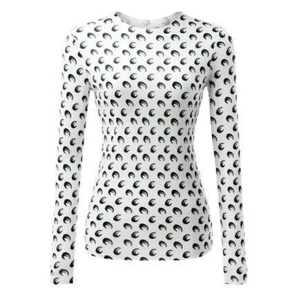 Nuova Maglietta Donna in Rete Stampata, Moda Primavera-Autunno, Casual a Maniche Lunghe, Protezione Solare, Strato Interno in Seta Ghiacciata