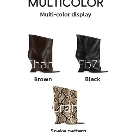 2025Ladies' Spring and Summer New Fish Mouth Slope High Heel Knee Boots, Fashionable Pointed Fashion Show Medium Cool Boots PlatiNum
