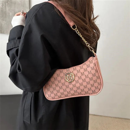 Vintage Style Handbag Crossbody Bag, Gold Letter 'M' Design Pu Leather Shoulder Messenger Bag, Synthetic Leather Tote Bag, Purse PlatiNum