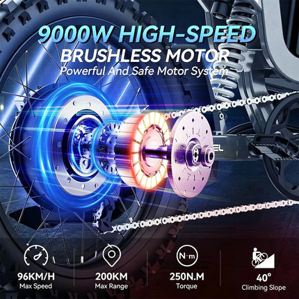 COSWHEEL R19 Bicicletta Elettrica 72V 40AH con Batteria al Litio, E-bike da Montagna per Adulti 9000W, Ciclomotore Elettrico da Uomo, E-truck da Strada