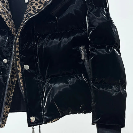 High-End Leopard Print Splicing Faux Two-Piece Parkas Men 2025 Winter New Parkas Thickened Warm Stylish Long Sleeve Chic Jackets