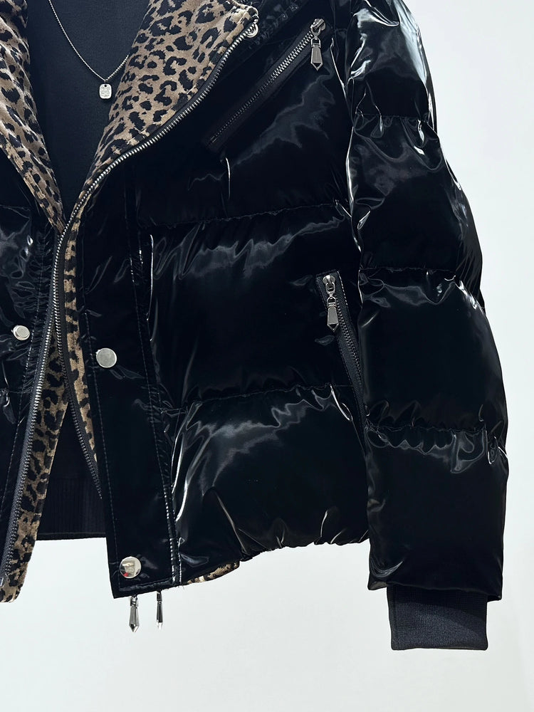 High-End Leopard Print Splicing Faux Two-Piece Parkas Men 2025 Winter New Parkas Thickened Warm Stylish Long Sleeve Chic Jackets