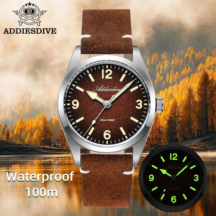 ADDIESDIVE New Quartz Watch Luxury Sapphire 2035 Movement 36mm Men Watch C3 Luminous Diving 100m Waterproof 316L Stainless Steel
