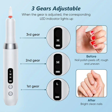 Portable Professional Electric Manicure Nail Drill Polisher Pen, Equipped with Multi-functional Grinding Drill Bits, Efficient Tool for Nail Surface Sanding, Dead Skin Cuticle Removal and DIY Nail Art Creation