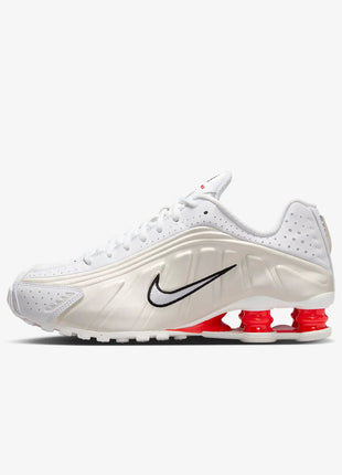 Nike Shox R4 Women's Running Shoes Low-Top Casual Comfort Breathable Wear-Resistant Support White Sail Crimson AR3565-103 PlatiNum