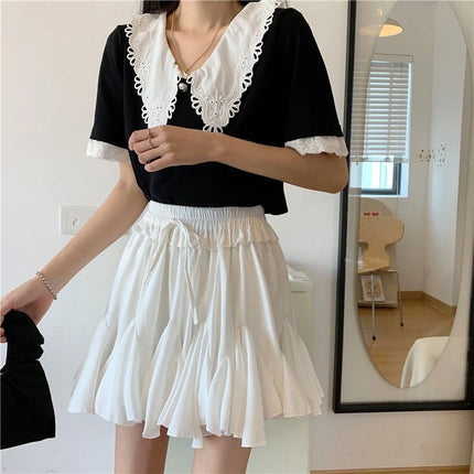 Abito da ballo estivo Minigonne bianche Donna 2024 Casual Vita alta Ruffles Faldas Fiocco coreano Harajuku Y2k Micro Gonna da tennis Nero