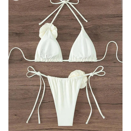 Costume da Bagno Sexy con Fiori e Fascia, Bikini a Perizoma 2025, Costumi da Bagno Donna con Lacci, Set Bikini Brasiliano, Biquini Mujer platinumshop