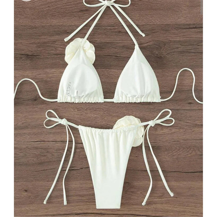Costume da Bagno Sexy con Fiori e Fascia, Bikini a Perizoma 2025, Costumi da Bagno Donna con Lacci, Set Bikini Brasiliano, Biquini Mujer platinumshop