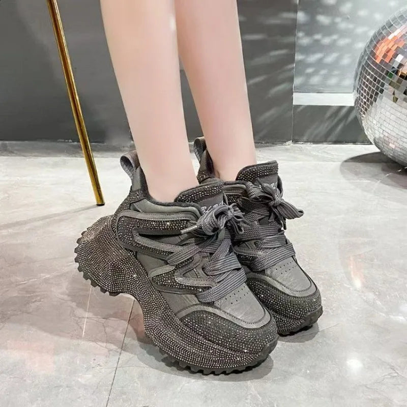 7.5cm Height Increase Autumn and Winter Thick Soled Women's Sports Shoes 2026 New Casual Walking Sneakers Ladies' Dad Shoes