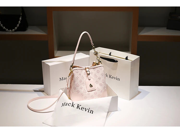 2024 borsa a secchiello portatile in pelle dolce e di lusso con stampa floreale delicata e sciarpe bella borsa a tracolla da donna