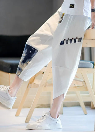 Pantaloni Kimono giapponesi da uomo in cotone traspirante Samurai Abbigliamento Pantaloni da uomo Stampa allentata Pantaloncini Harem retrò Pantaloni Hip Hop Harajuku