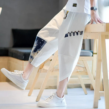 Pantaloni Kimono giapponesi da uomo in cotone traspirante Samurai Abbigliamento Pantaloni da uomo Stampa allentata Pantaloncini Harem retrò Pantaloni Hip Hop Harajuku