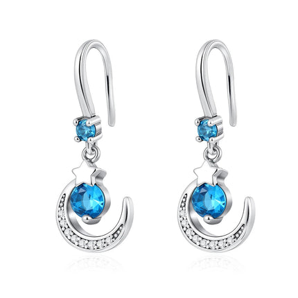 2025 Orecchini a cerchio in cristallo per le donne Orecchini gioielli Farfalla rosa Bule Moon Star Orecchini originali in argento sterling 925 platinumshop