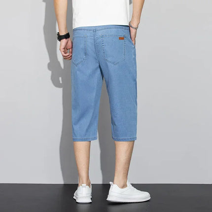 Pantaloncini jeans da uomo estivi sottili in Lyocell Blu Grigio Stile classico Elasticità Pantaloncini di jeans casual da lavoro leggeri e dritti da uomo