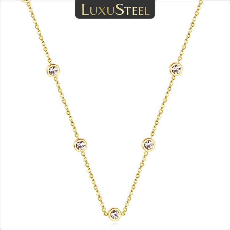 LUXUSTEEL Round CZ Pendant Necklace For Women White Colorful Cubic Zirconia Stainless Steel Collar Simple Luxury Wedding Jewelry PlatiNum