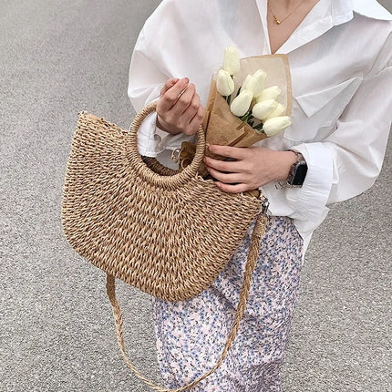 Borse in paglia intrecciata per donna Borsa da viaggio fatta a mano al mare Borsa da spiaggia estiva Nuova borsa a secchiello con manico Shopping Tote Bag Basket Bolsa