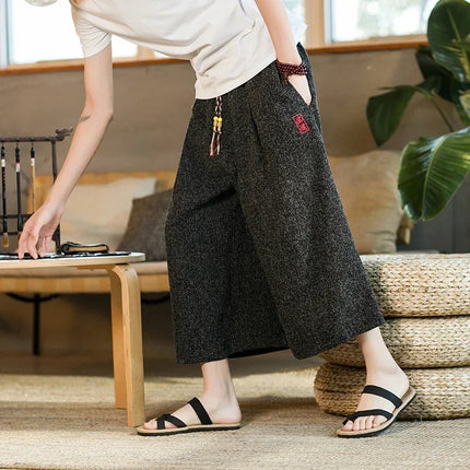 Pantaloni Kimono stile giapponese Pantaloni da bagno da uomo Samurai giapponese Harajuku Pantaloncini da uomo larghi casual Yukata Pantaloni a gamba larga Plus Size 5XL