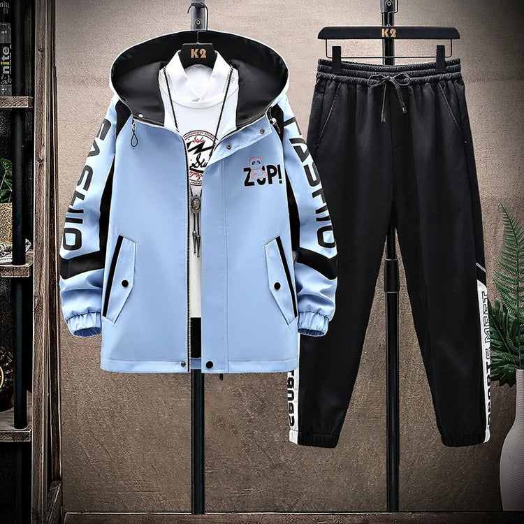 Spring Autumn Men Tracksuit Set Casual Sportswear Hooded Jackets Pants 2 Piece Sets Hip Hop Running Sports Suit