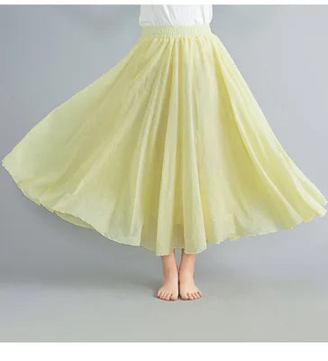 nuove gonne lunghe in cotone di lino da donna 2020 gonne lunghe a pieghe in vita elastica spiaggia Boho gonne estive vintage Faldas Saia