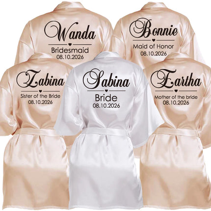 Nome personalizzato Data Accappatoio da sposa Abito da sposa in seta sintetica Sposa Damigella d'onore Abiti da sposa Donna Addio al nubilato